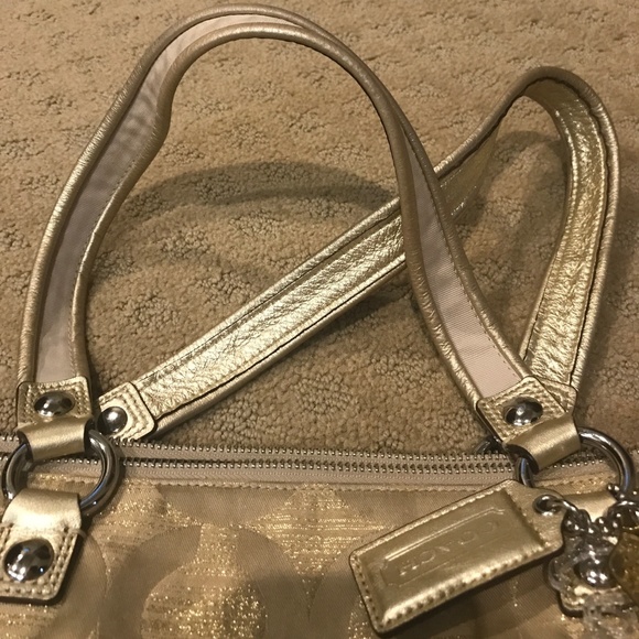 Coach Poppy Glam Canvas Tote Bag Gold - Picture 2 of 6